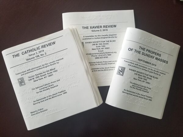 Examples of the braille Mass Propers, Catholic Review and Xavier Review