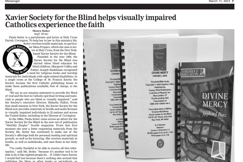 Screenshot of the article showing a braille book next to a print version of the book