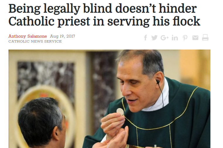 Father Bernard giving Communion to a parishioner