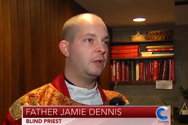 Father Jamie being interviewed before the St. Lucy Mass